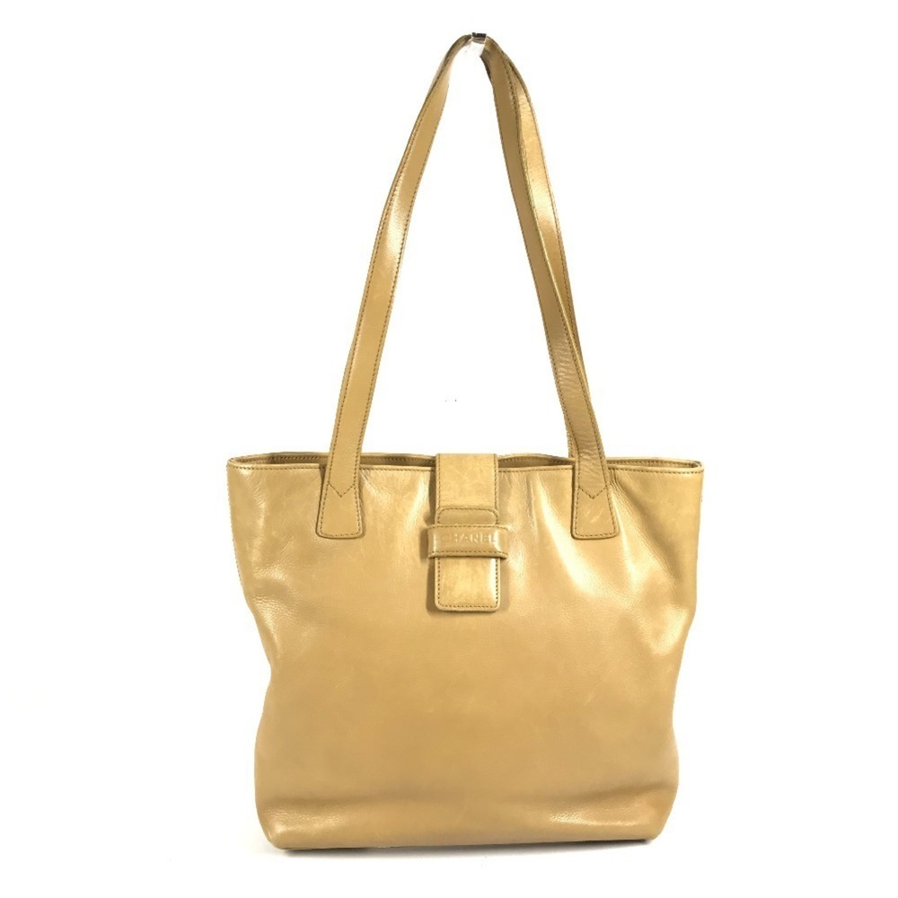 CHANEL Vintage Logo Bag, Shoulder Tote Handbag, Leather, Men's & Women's, Beige